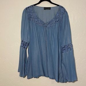 Shop the Trend denim blouse, size 2X.